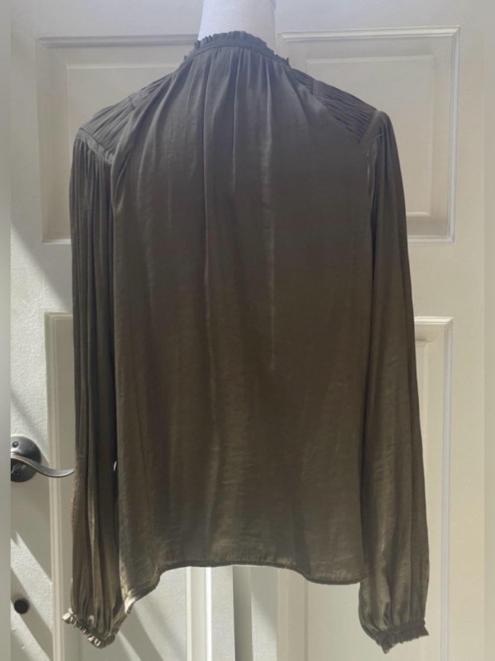 Catherine Malandrino Women’s Green V-Neck Tie Peasant Blouse S - Picture 3 of 11